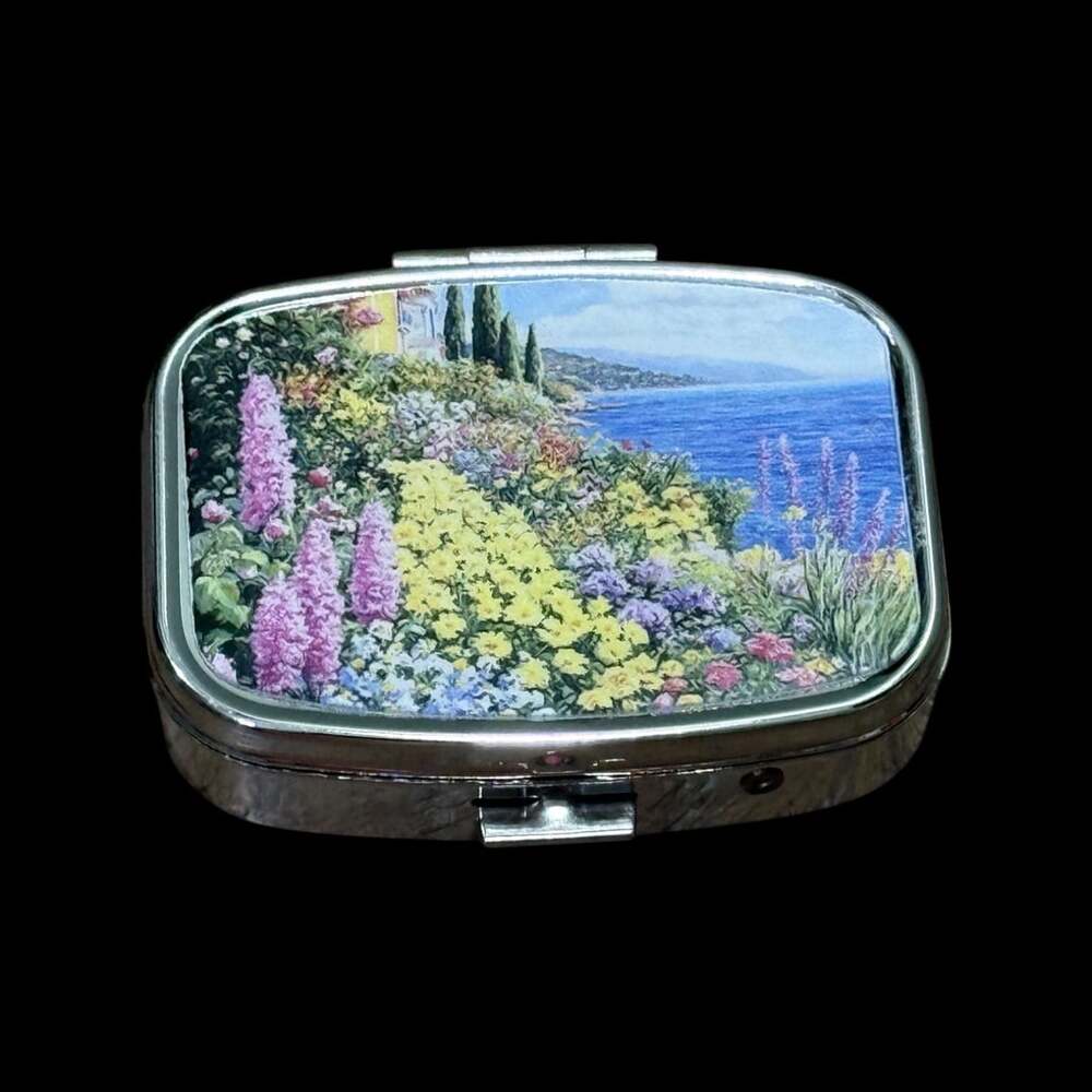 Cute Lakeside Floral Portable Rectangle Metal Pill Organizer Case